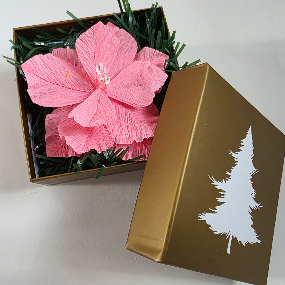 Soft Pink Christmas Poinsettia – Mini Gift Box Arrangement