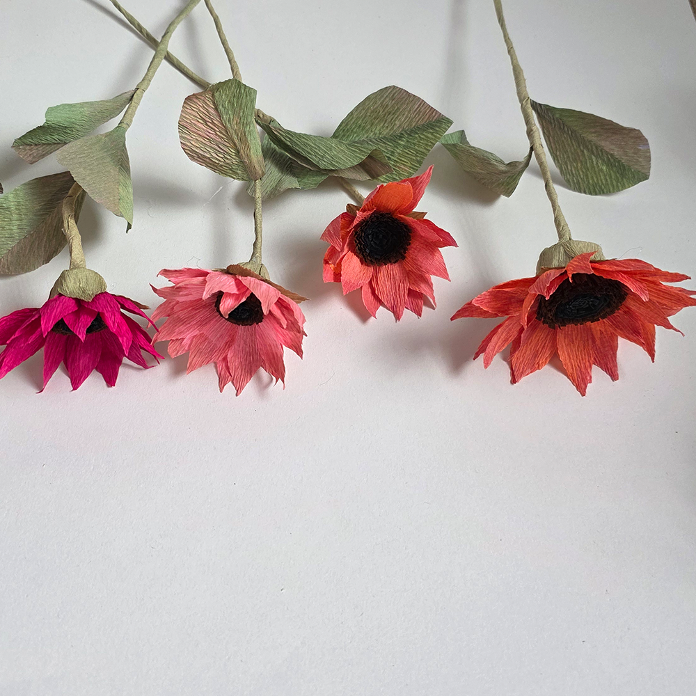 Hand-Painted Sunflower Bouquet – 5 Tall Paper Flowers in Ceramic Vase