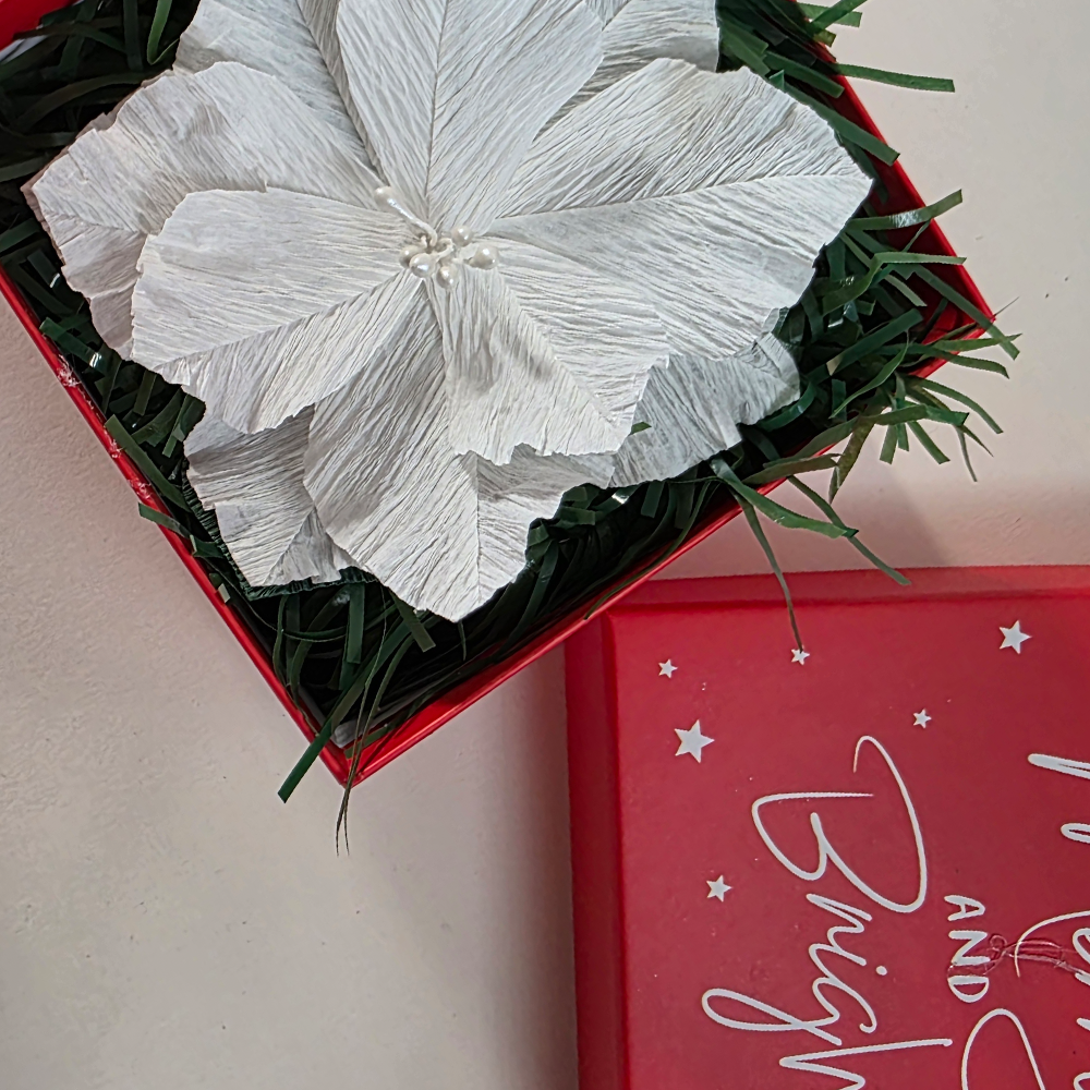 Merry &amp; Bright Mini Floral Gift Box – White Poinsettia