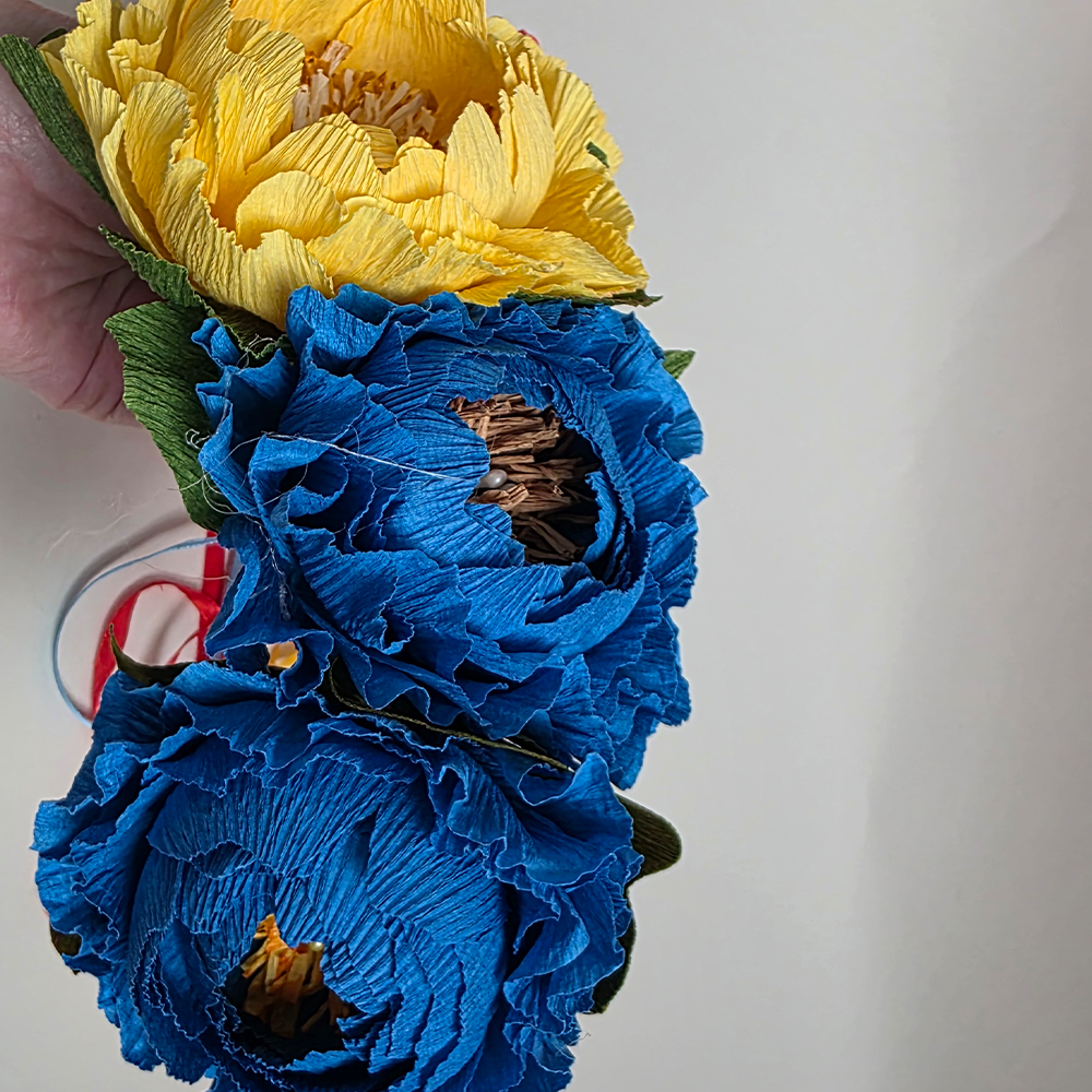 Floral Crown – Red, Yellow &amp; Blue Peonies