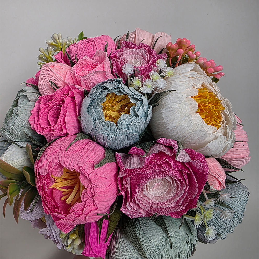 Romantic Peony &amp; Rose Bouquet – Handmade Paper Flowers