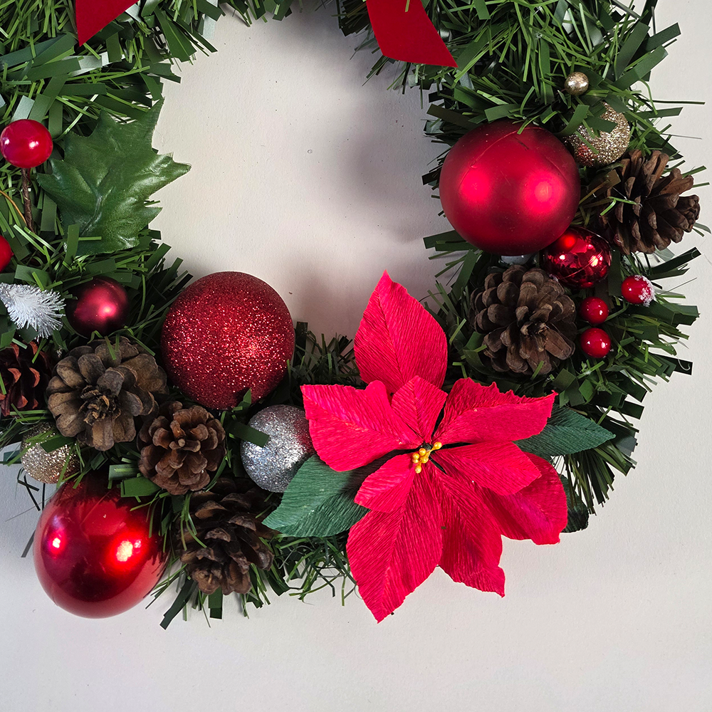 Large Christmas Wreath with Handmade Paper Poinsettia