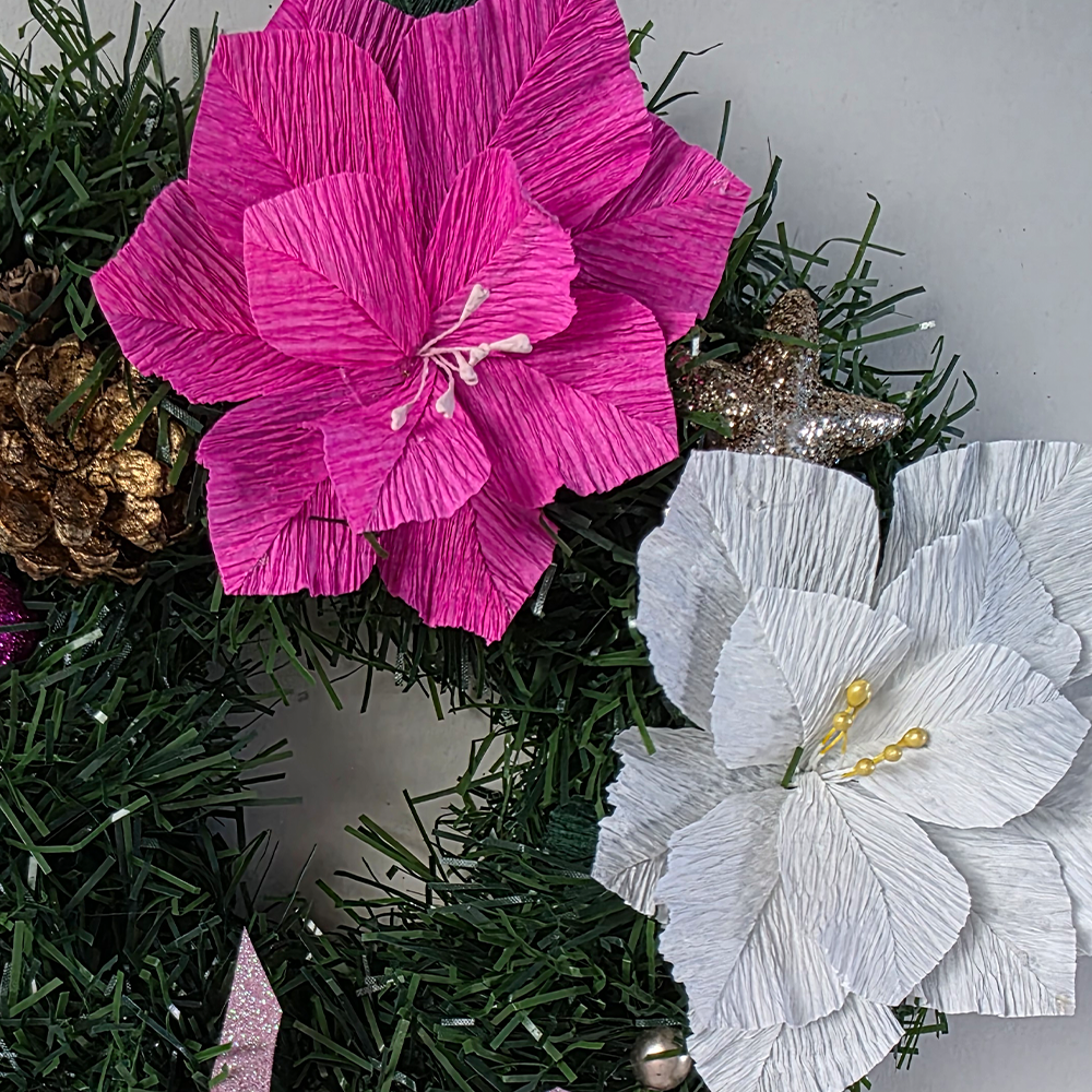 Handmade Christmas Wreath with Pink &amp; White Poinsettias