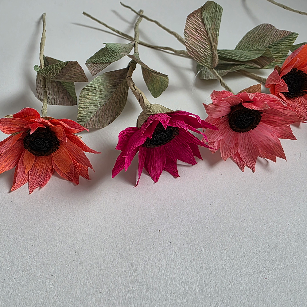Hand-Painted Sunflower Bouquet – 5 Tall Paper Flowers in Ceramic Vase