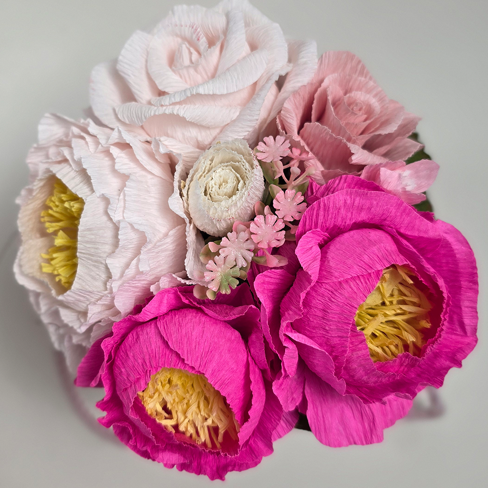 Pink Peonies &amp; Roses in Gift Box – Handmade Paper Flower Arrangement