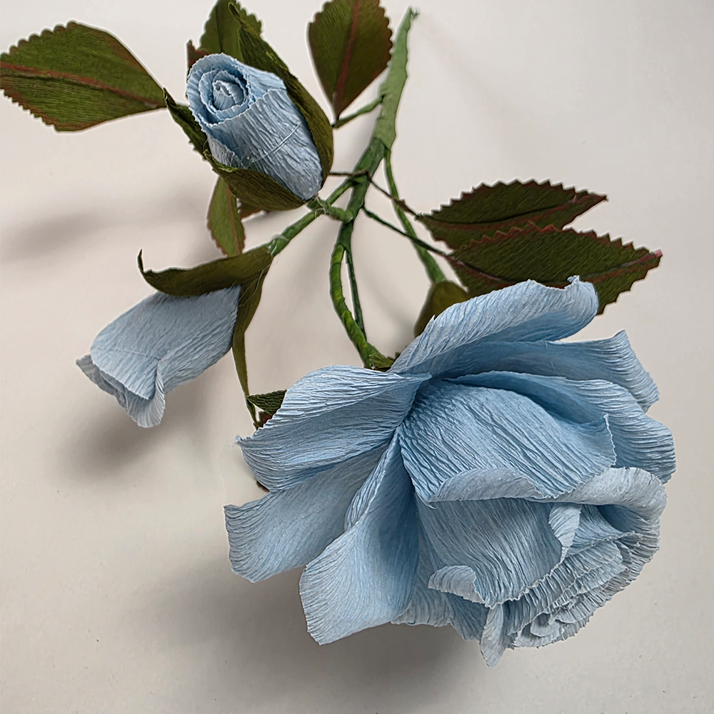 Blue Rose in Hand-Painted Pot – Handmade Paper Flower