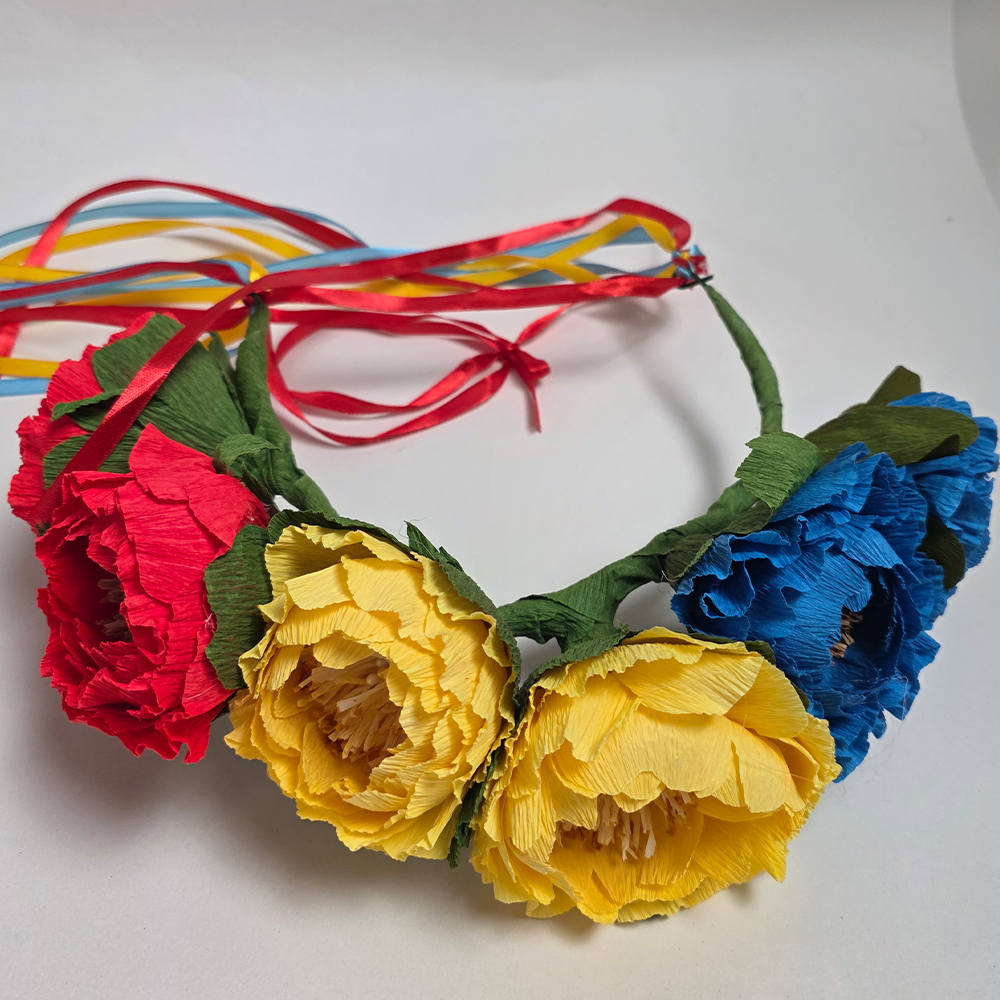 Floral Crown – Red, Yellow &amp; Blue Peonies